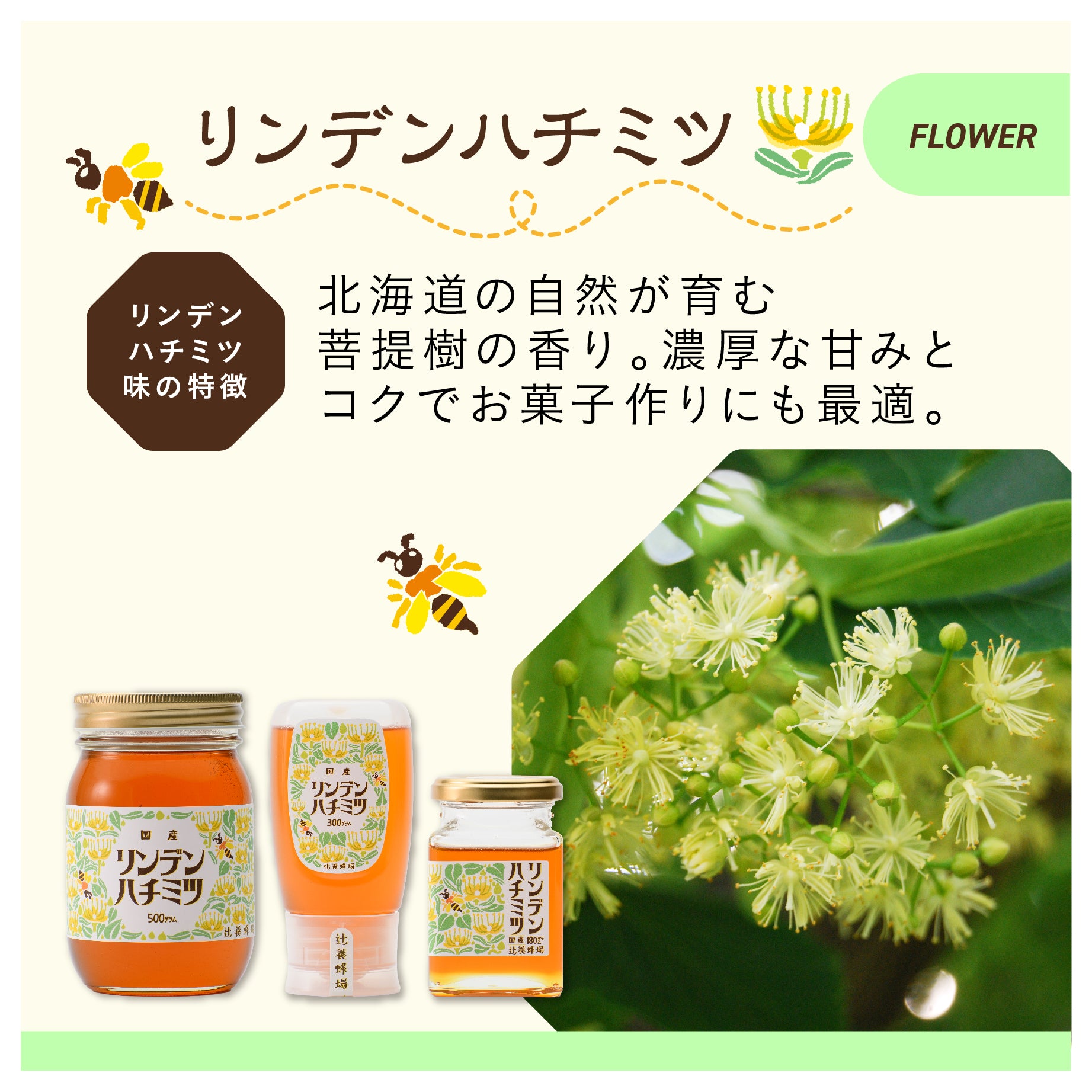 リンデン(菩提樹)ハチミツ／300g – 辻養蜂場
